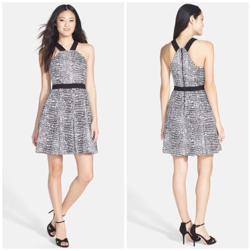Trina Turk Zola Print Cotton Halter Style Sleeveless Fit & Flare Dress Size 12